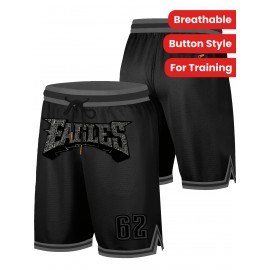 Men's Black Gray # 62 Rugby Shorts, Classic Letter Embroidery Design, Button Style Short Sleeved Breathable Shirt, Suitable For Training And Competition