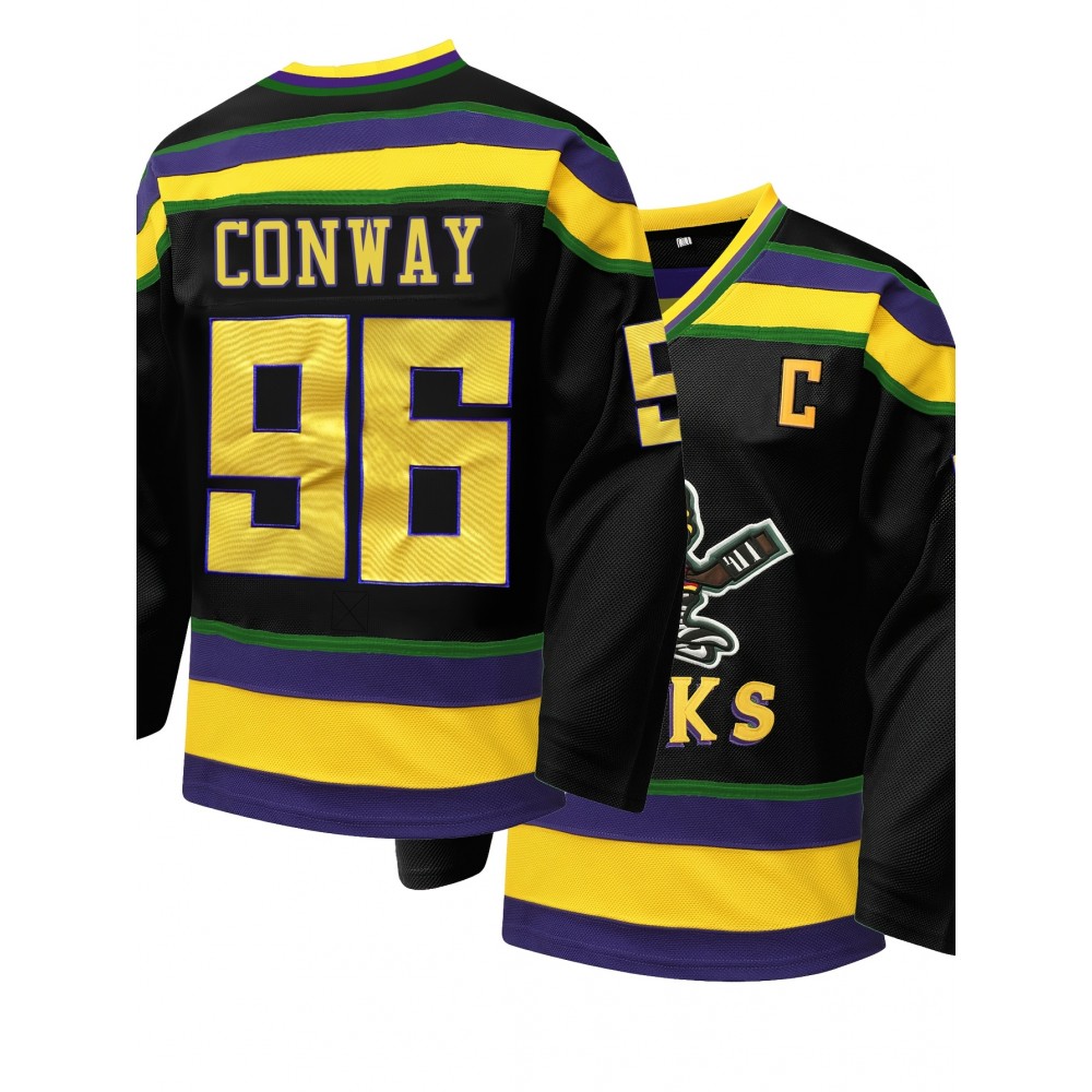 Men's #96 Black Ice Hockey Jersey - Breathable, Embroidered Long Sleeve V-Neck Sweatshirt for Sports & Casual Wear