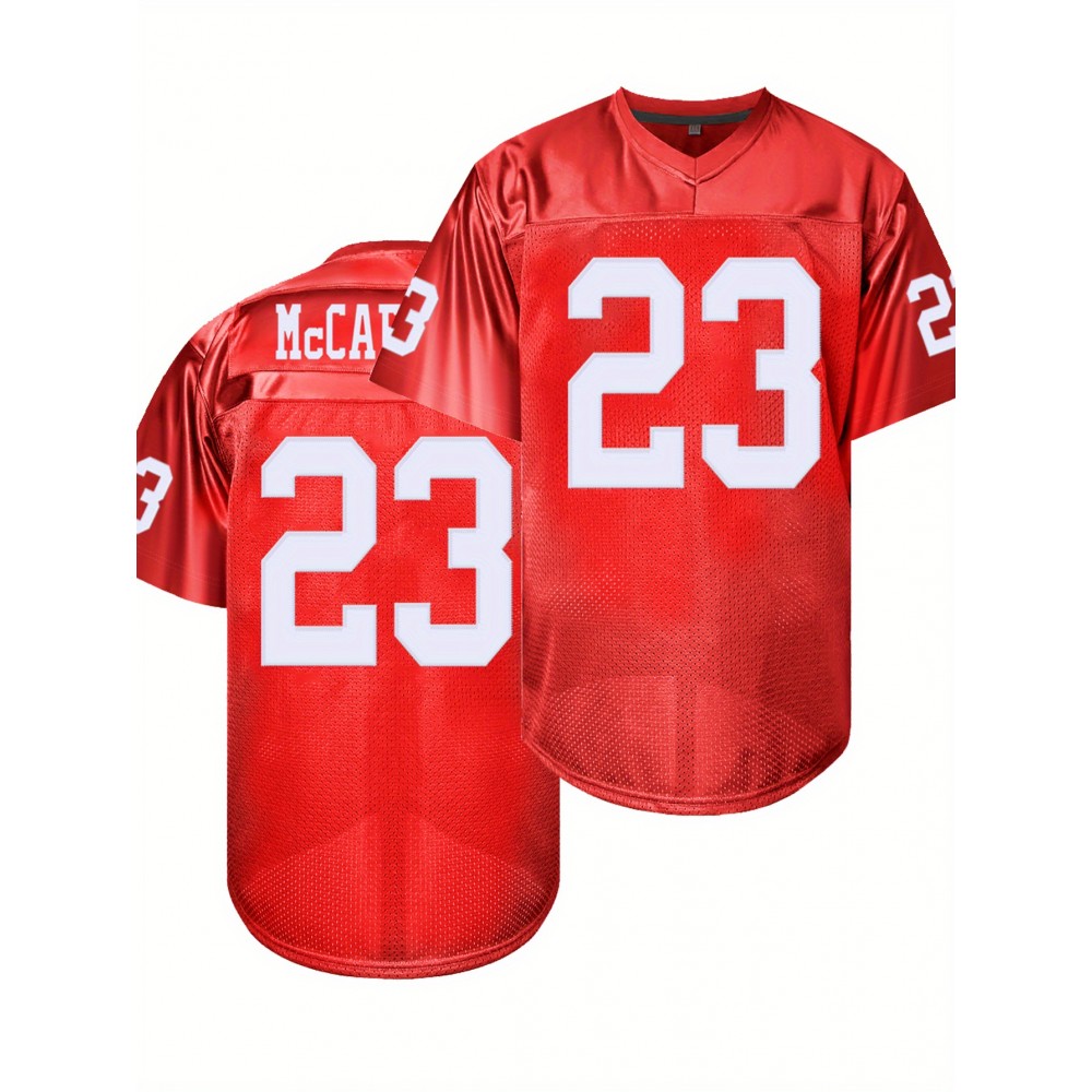 Men's Red #23 Breathable Rugby Shirt - Embroidered American Football Jersey, V-Neck Short Sleeve Loose Fit Training & Match Uniform for Sports, Outdoor Activities, All-Season Wear, Rugby Jersey, Embroidered Detailing
