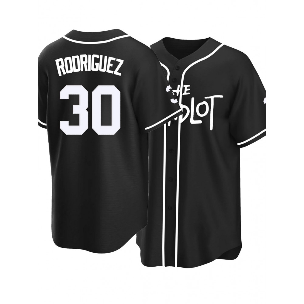 Men'S Black # 30 Baseball Shirt, Loose Embroidered Sports, Fashionable And Casual, Street Breathable