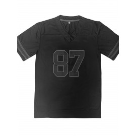 Men'S Black # 87 American Football Jacket With Loose Embroidered Sports, Fashionable, Casual, Street Breathable Rugby Top