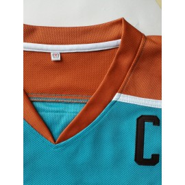Moon Orchid Men's #69 Ice Hockey Sweatshirt - Loose Fit Breathable V-Neck with Embroidered Logo & SHORE Back Design, Teal & Brown Colorblock for Sports, Casual Streetwear & Outdoor Activities, Sports Fan Apparel, Durable Sportswear
