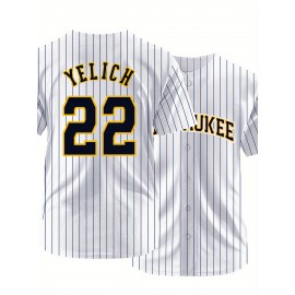 Men's yellow # 4 baseball shirt, street fashion casual, letter embroidered breathable short sleeved sports shirt