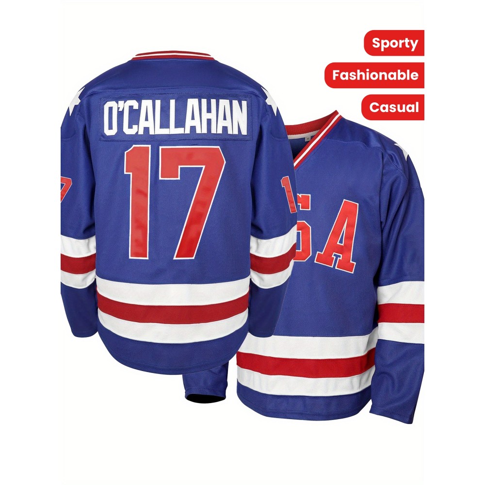 Men'S Blue # 17 Ice Hockey Sweatshirt, Loose Embroidered Long Sleeve, Sporty, Fashionable and Casual, Street Breathable