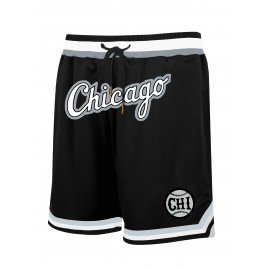 Men's Black Baseball Shorts with Chicago Embroidered Logo - Breathable Loose-Fit Athletic Shorts for Training, Competition & Casual Wear | Machine Washable All-Season Sportswear, Workout Shorts