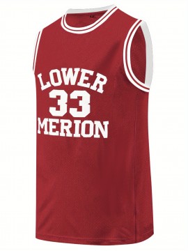 Men'S #33 Red Basketball Jersey, Classic Retro Embroidered Letters, Sleeveless Moisture-Wicking Breathable Vest, Round Neck, Casual Athletic Wear for Training, Running, Outdoor Activities & Team Sport