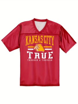 Women's Kansas City #15 Polyester Red Football Jersey, V-Neck Sports Shirt With Slight Stretch, Breathable Casual Knit Fabric For All Seasons, Loose Fit Adult & Teen, Fans Gift Women Youth