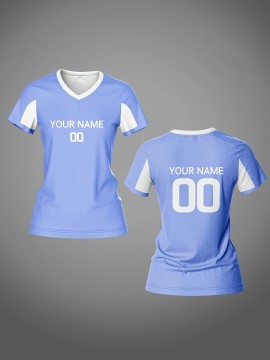 Customized Name & Number Women's V-Neck Football Jersey - Breathable Quick-Dry Moisture-Wicking Light Blue/White Stripes Team Training Fitness Casual Sports Top for Spring Summer Fall, Personalized Football Jersey, Comfortable Fit
