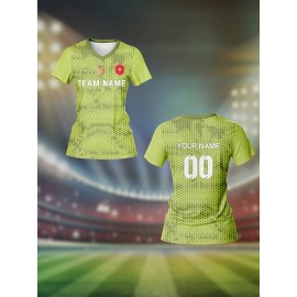 Customized Women's V-Neck Football Jersey - Personalized Name & Number, Breathable Polyester, Quick-Dry, Lime Green with Red Accents, Ideal for Team Training & Sports Fitness, Athletic Jersey | Personalized Sports Top | Lightweight Athletic Wear