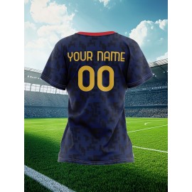 Women's Plus-Size Soccer Uniforms Custom with Team Name & Jersey Number - Personalized Sports Jerseys in Navy Blue & Golden, Breathable Fabric for Female Athletes - Ideal for Soccer, Softball, Basketball Teams, Team Apparel, Sporty Style, Comfortable Fit