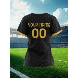 Women's Plus-Size Soccer Uniforms Custom with Team Name & Jersey Number - Personalized Sports Jerseys in Navy Blue & Golden, Breathable Fabric for Female Athletes - Ideal for Soccer, Softball, Basketball Teams, Team Apparel, Sporty Style, Comfortable Fit