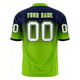 Customizable Plus Size Women'S Football Jersey - Personalized Name & Number, V-Neck Short Sleeve, Black & Neon Green with White Stripes & Logo, Breathable Summer Sports Training Uniform for Outdoor Competition
