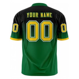 Customizable Plus Size Women'S Football Jersey - Personalized Name & Number, V-Neck Short Sleeve, Black & Neon Green with White Stripes & Logo, Breathable Summer Sports Training Uniform for Outdoor Competition
