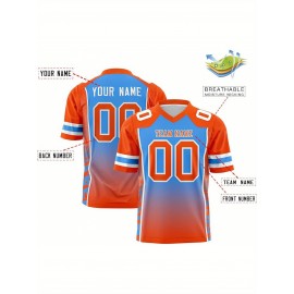 Customizable Plus Size Football Jersey - Personalized Name & Number, V-Neck, Loose Fit, Navy Blue with White & Orange Accents, Summer Sports Shirt for Men & Women, Football Jersey, Casual Sportswear, Sporty Design, Comfortable Fit