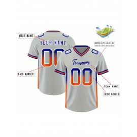 Customizable Plus Size Football Jersey - Personalized Name & Number, Vibrant Orange & Blue Gradient Design, V-Neck Short Sleeve, Breathable Summer Sports Shirt for Women, Football Jersey, Athletic Wear, Sporty Look, Comfortable Fit