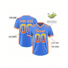 Customizable Plus Size Football Jersey - Personalized Name & Number, Vibrant Orange & Blue Gradient Design, V-Neck Short Sleeve, Breathable Summer Sports Shirt for Women, Football Jersey, Athletic Wear, Sporty Look, Comfortable Fit