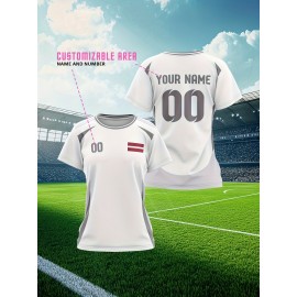 Customizable Women'S Plus Size Football Jersey - Personalized Name & Number, Maroon & Orange Soccer Training Shirt with White Accents, Breathable Summer Sportswear for Casual & Team Activities, Soccer Accessories, Durable Fabric