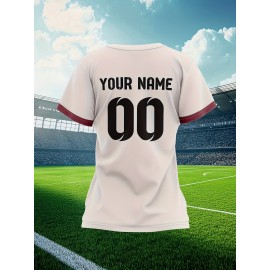 Customizable Women'S Plus Size Football Jersey - Personalized Name & Number, Maroon & Orange Soccer Training Shirt with White Accents, Breathable Summer Sportswear for Casual & Team Activities, Soccer Accessories, Durable Fabric
