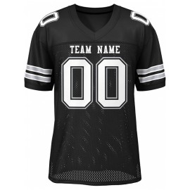 Custom Football Jersey - Personalized Team & Number, Breathable Sweat-Wicking Fabric, V-Neck Design for Men & Women, Plus Size Sports Training T-Shirt for Summer, Football Jersey, Sports Fan Apparel, Sporty Aesthetic, Comfortable Fit