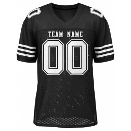 Custom Football Jersey - Personalized Team & Number, Breathable Sweat-Wicking Fabric, V-Neck Design for Men & Women, Plus Size Sports Training T-Shirt for Summer, Football Jersey, Sports Fan Apparel, Sporty Aesthetic, Comfortable Fit