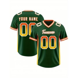 Customizable Plus Size Football Jersey - Personalized Name & Number, Vibrant Orange & Blue Gradient Design, V-Neck Short Sleeve, Breathable Summer Sports Shirt for Women, Football Jersey, Athletic Wear, Sporty Look, Comfortable Fit