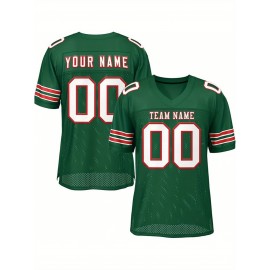 Customized Fitted Plus Size Football Jersey, Personalized Team Name Number, Large Size Women'S Sports Jersey, V-Neck, Non-Stretch Fabric, Print, Summer, with Team Logo, for Sports Activities