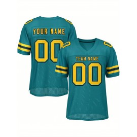 Customized Fitted Plus Size Football Jersey, Personalized Team Name Number, Large Size Women'S Sports Jersey, V-Neck, Non-Stretch Fabric, Print, Summer, with Team Logo, for Sports Activities