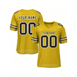 Customized Fitted Plus Size Football Jersey, Personalized Team Name Number, Large Size Women'S Sports Jersey, V-Neck, Non-Stretch Fabric, Print, Summer, with Team Logo, for Sports Activities